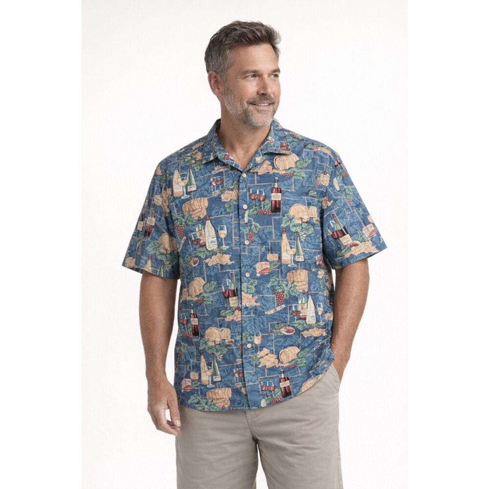 Reyn Spooner Wine Print Button-Up Shirt Size Large 100% Cotton